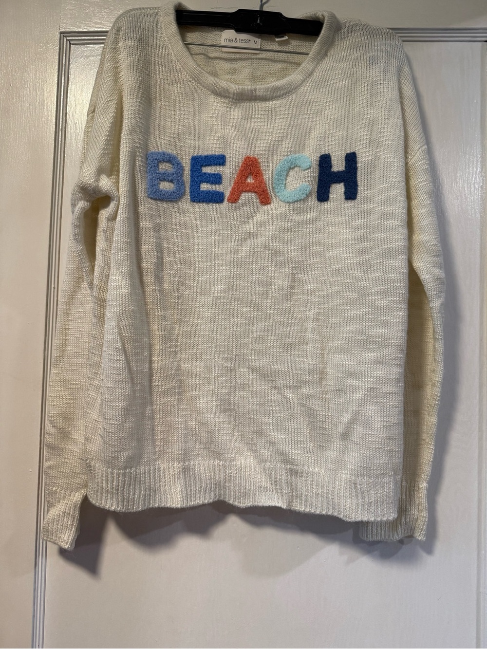 Mia & Tess Cream 'BEACH' Crewneck Sweater